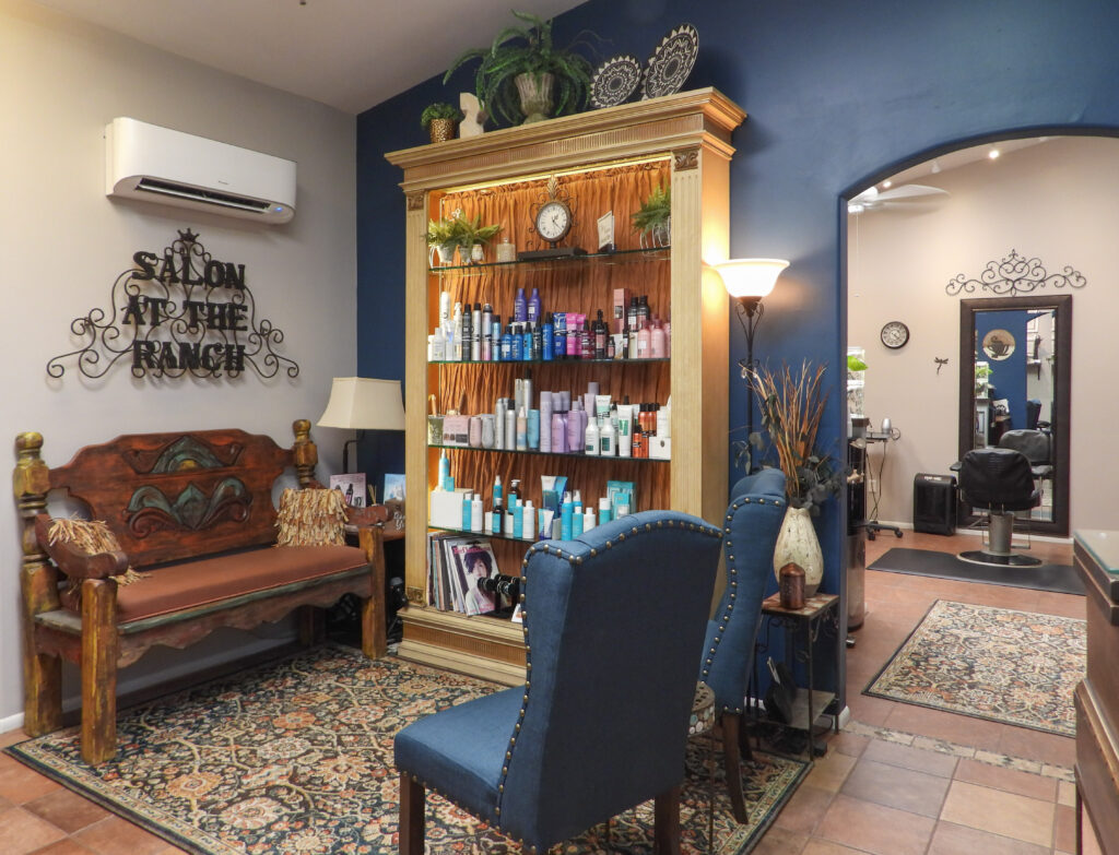 Our beautiful waiting area and a selection of our product for sale, Salon at the Ranch, Amado, AZ